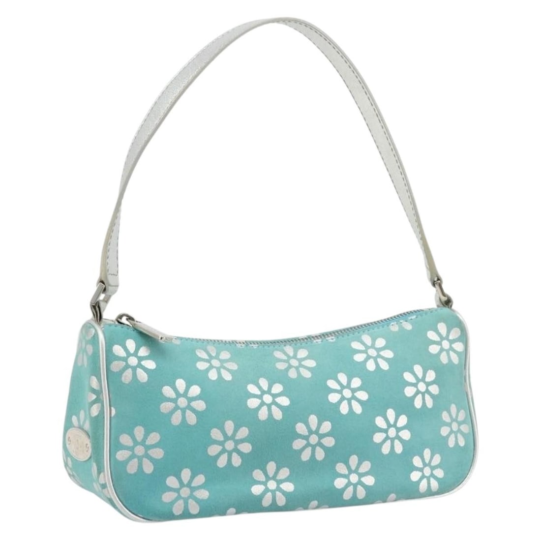 CELINE Suede Shoulder Bag in Silver and Turquoise Blue: CELINE Suede Shoulder Bag in Silver and Turquoise Blue Authentic CELINE shoulder bag in suede with a silver and turquoise blue colorway. Made in Italy, this women's bag includes a dust bag. Condition 