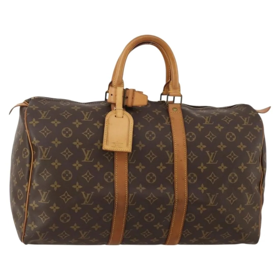 Louis Vuitton Keepall Brown Monogram Canvas Travel Bag: Louis Vuitton Keepall Brown Monogram Canvas Travel Bag Louis Vuitton Keepall in brown monogram canvas with leather trim and hardware. This unisex bag is made in France and is noted in fair condition, 