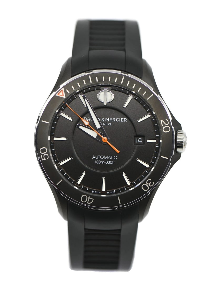 Clifton Automatic Stainless Steel Wristwatch M0A10339 by Baume & Mercier: Clifton Automatic Stainless Steel Wristwatch M0A10339 by Baume & Mercier This Baume & Mercier Clifton wristwatch features a 42mm stainless steel case with a sleek black analog dial. It is powered by a