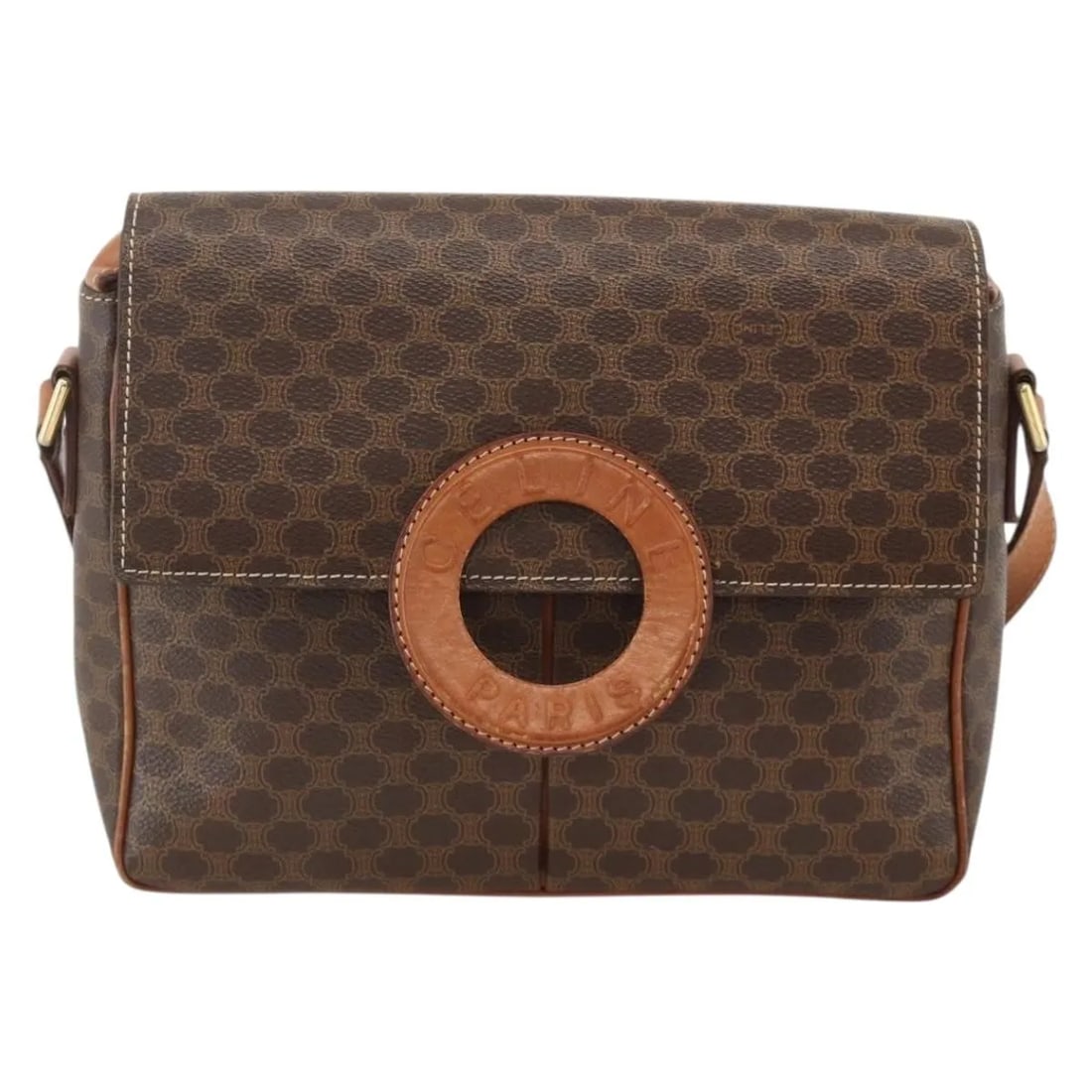 Celine Macadam Circle Logo Shoulder Bag Brown Canvas Leather (1 of 18)