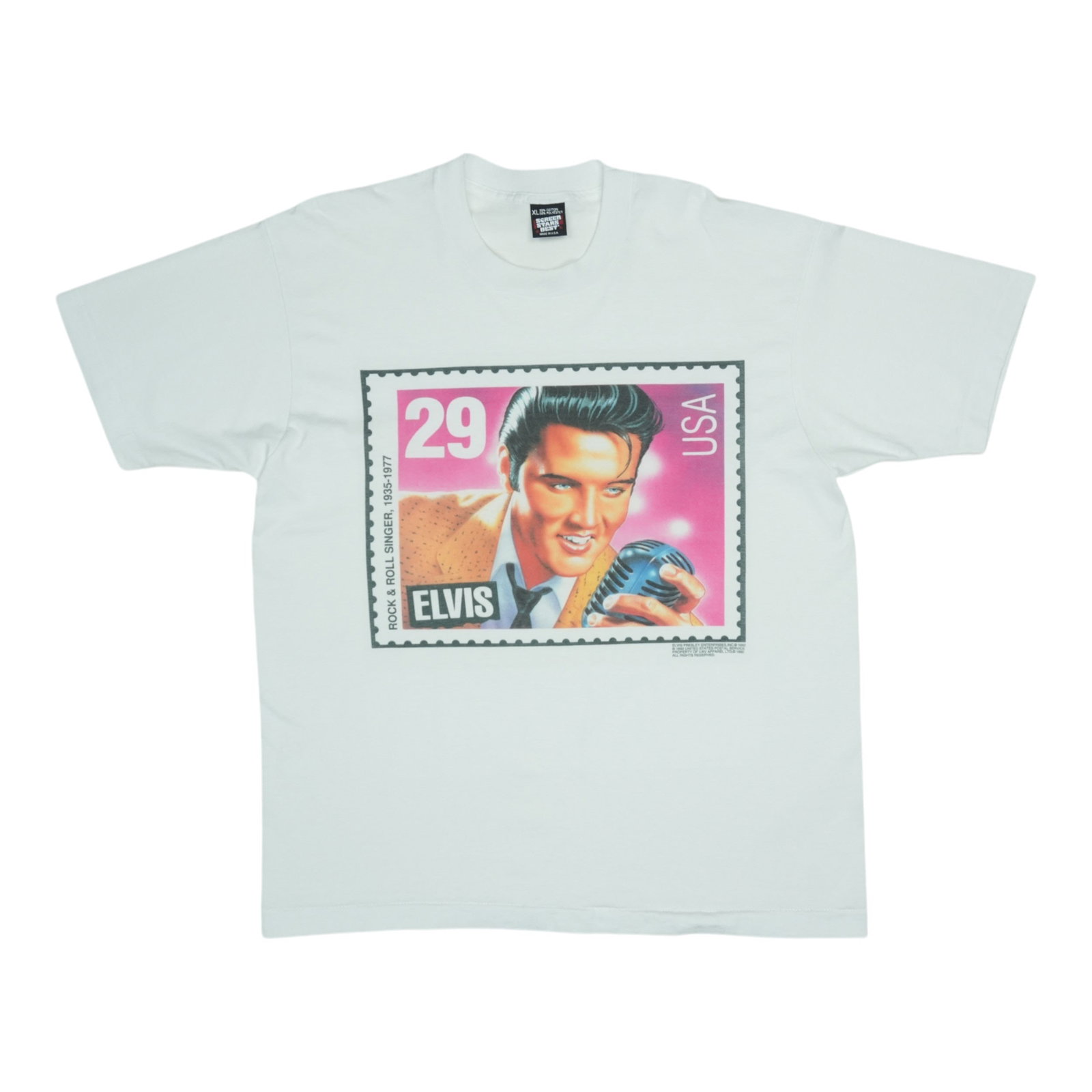 Vintage 1992 Elvis Presley US Stamp Graphic White T Shirt Extra Large (1 of 5)