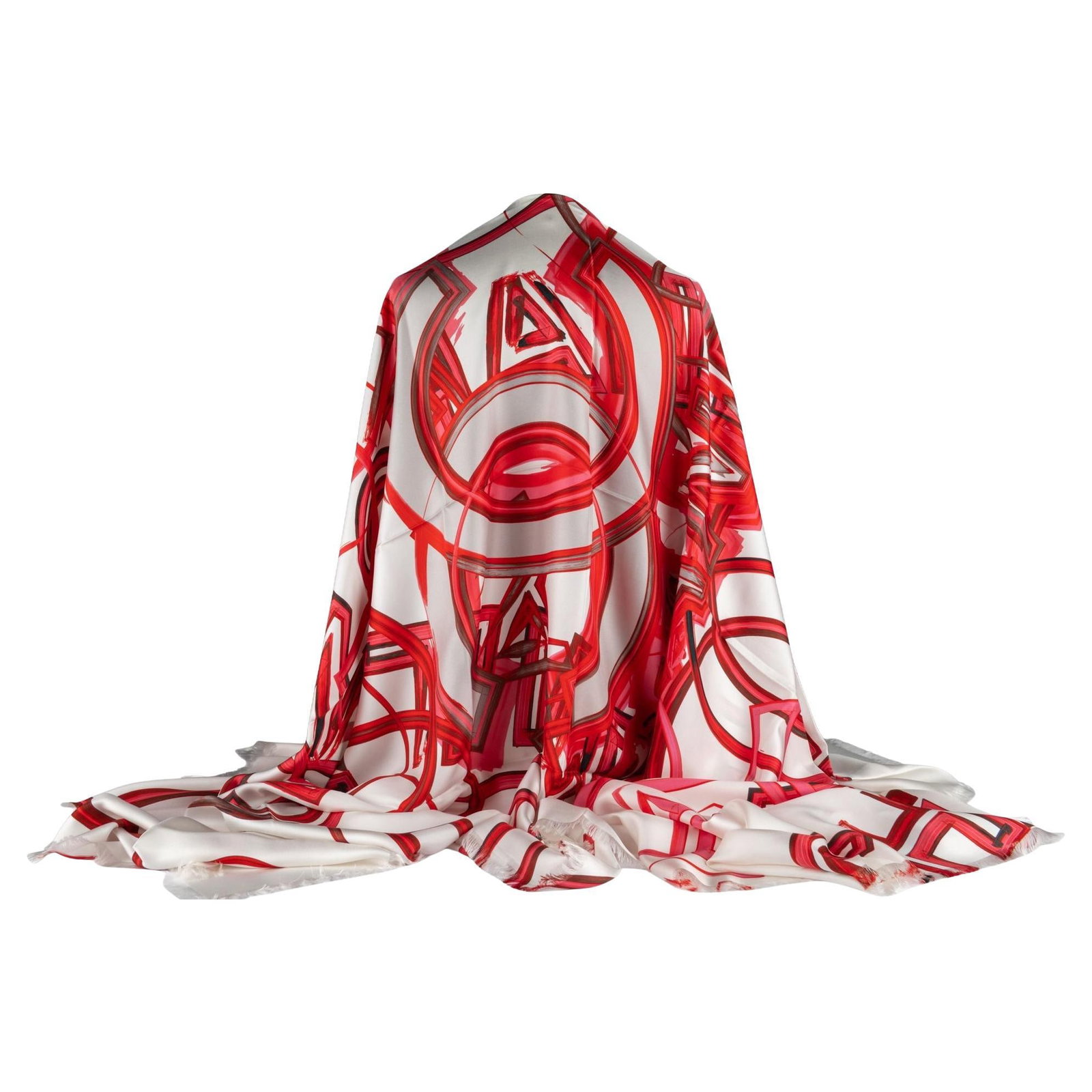 Chanel red white silk graffiti wrap shawl (1 of 7)