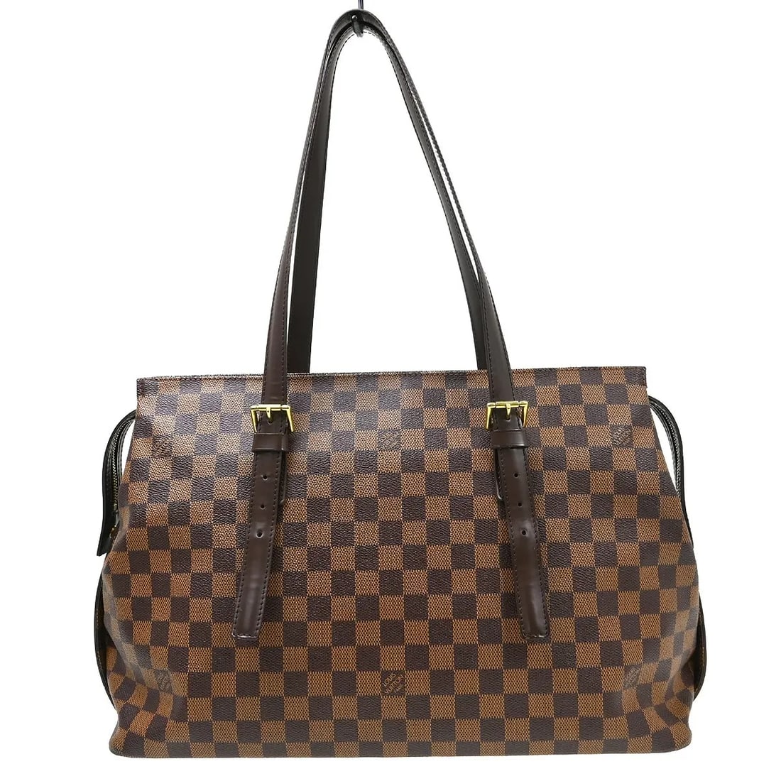 Louis Vuitton Chelsea Brown Damier Canvas Handbag: Louis Vuitton Chelsea Brown Damier Canvas Handbag This Louis Vuitton Chelsea Handbag features the iconic Damier canvas in a classic brown color. Designed for women, it offers a spacious interior and a