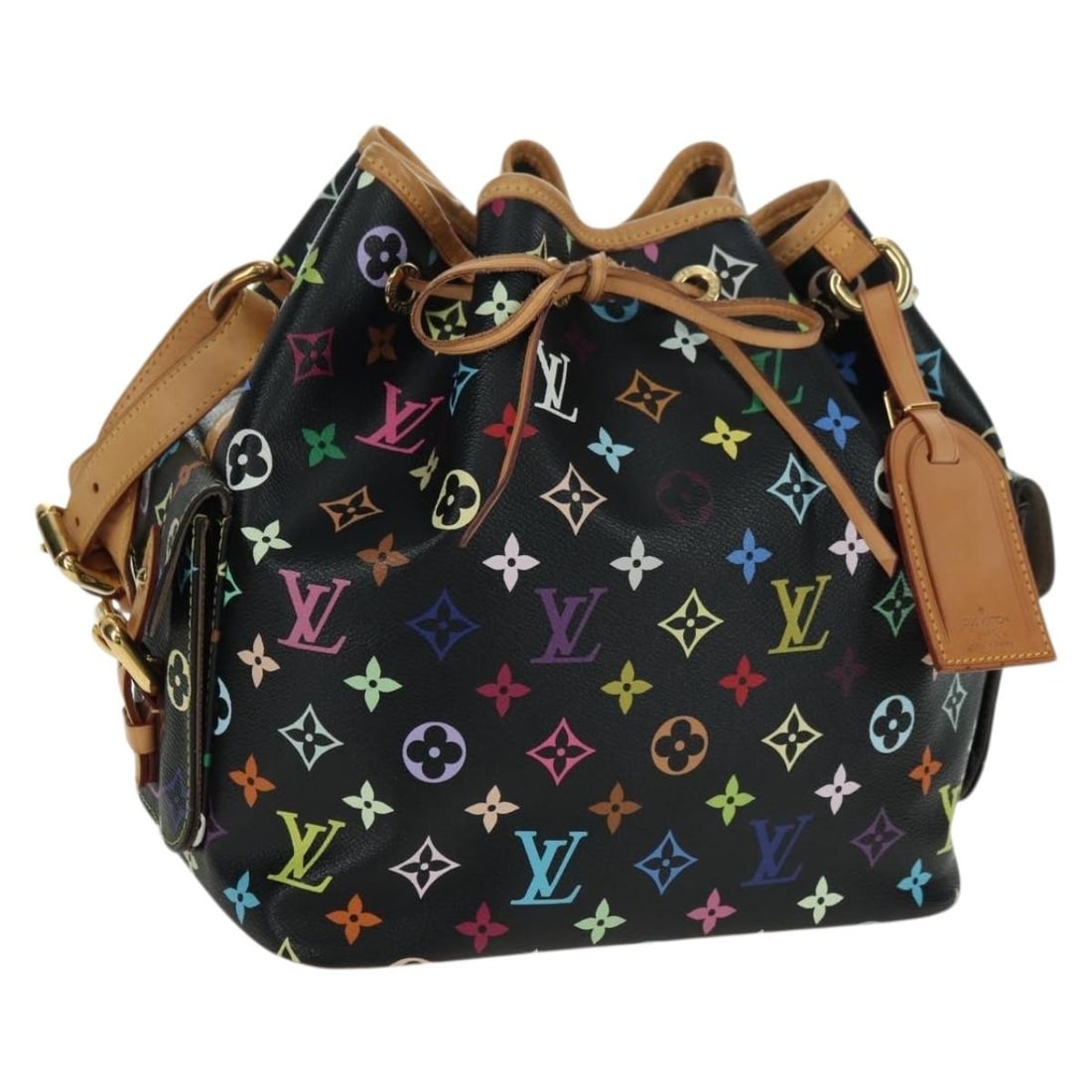 Louis Vuitton Petit Noe Monogram Multicolor Black Shoulder Bag M42230: Louis Vuitton Petit Noe Monogram Multicolor Black Shoulder Bag M42230 This Louis Vuitton Monogram Multicolor Petit Noe shoulder bag features a black multicolor canvas exterior with leather trim. The b
