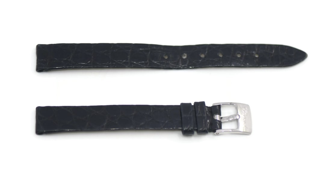 Chopard Authentic Black Leather Watch Strap 11mm: Chopard Authentic Black Leather Watch Strap 11mm Enhance your timepiece with this authentic Chopard Black Leather Strap. Crafted from high-quality leather, this wristwatch band features a sleek black 