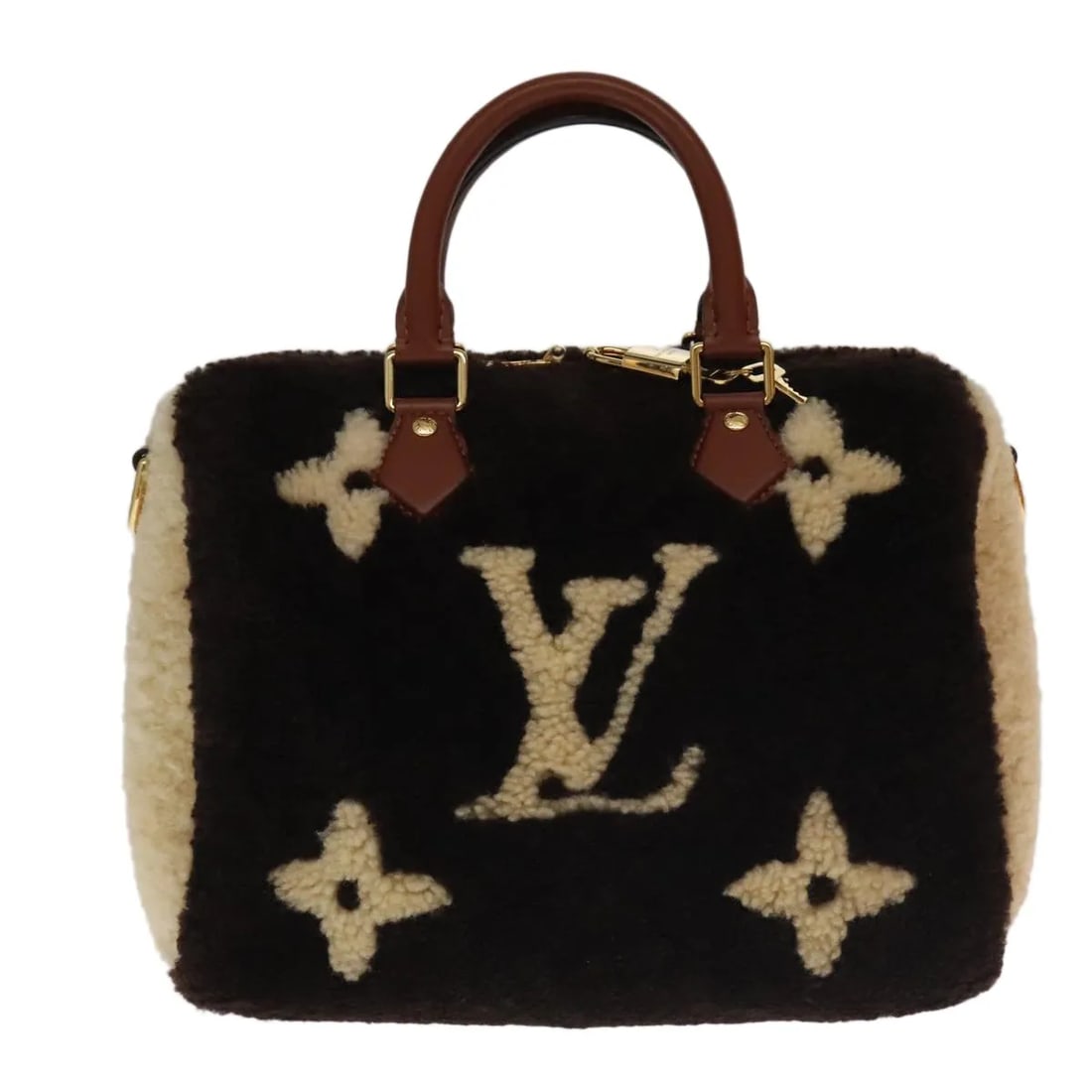 Speedy Bandouliere Monogram Giant Teddy Fleece Handbag by Louis Vuitton: Speedy Bandouliere Monogram Giant Teddy Fleece Handbag by Louis Vuitton This Louis Vuitton Speedy Bandouliere bag features the Monogram Giant Teddy Fleece design in brown fur material. Designed for wo