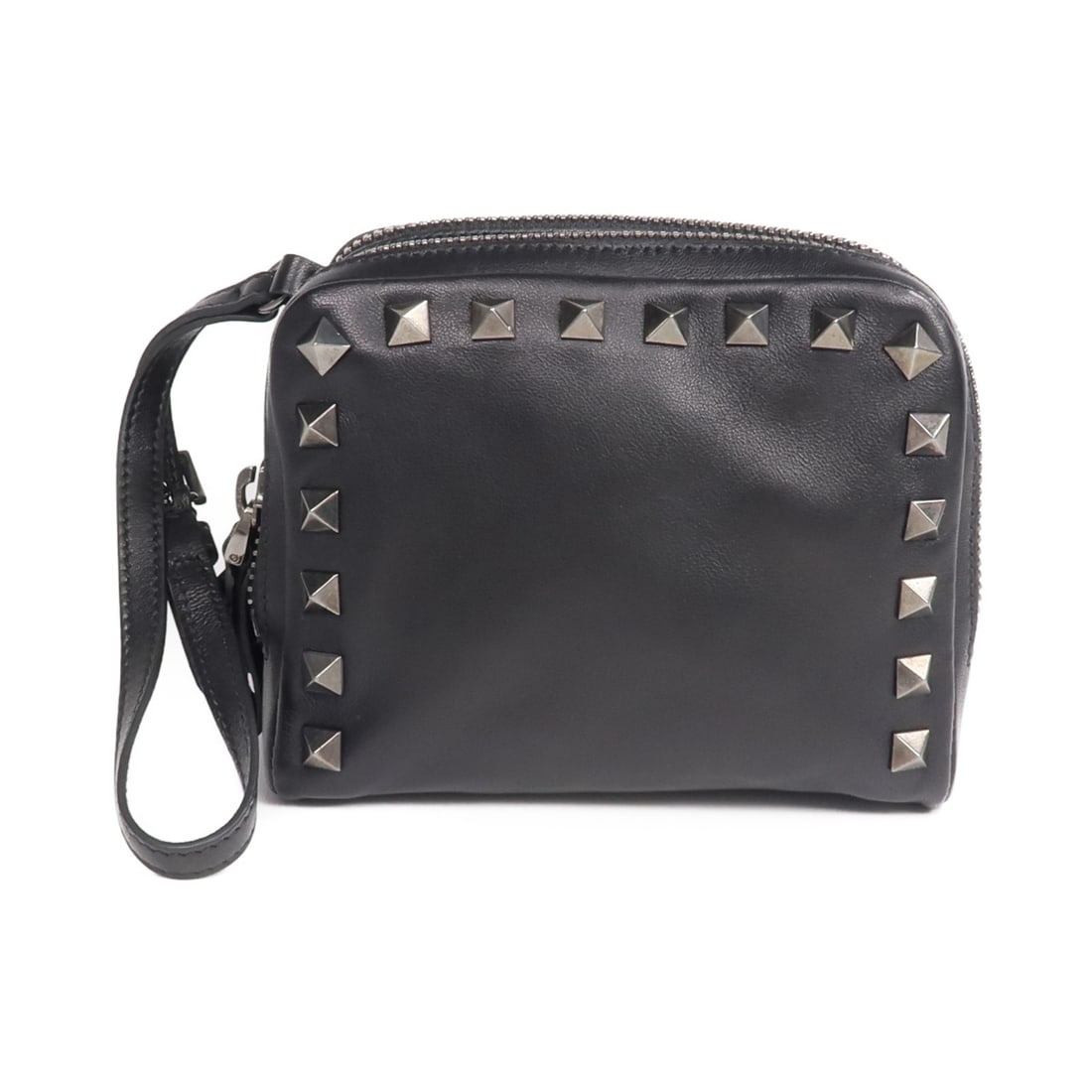 Valentino Black Lambskin Leather Clutch Pouch with Removable Strap: Valentino Black Lambskin Leather Clutch Pouch with Removable Strap This Valentino clutch pouch is crafted from supple black lambskin leather and features a detachable strap for versatile carrying opti