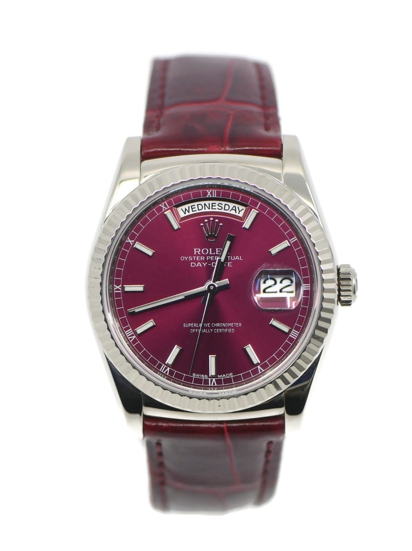 Rolex Day-Date 18K White Gold Cherry Red Dial 36mm Watch (1 of 6)
