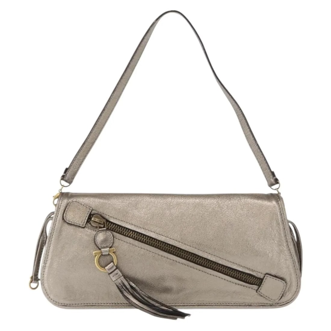 Salvatore Ferragamo Gancini Silver Leather Shoulder Bag (1 of 18)