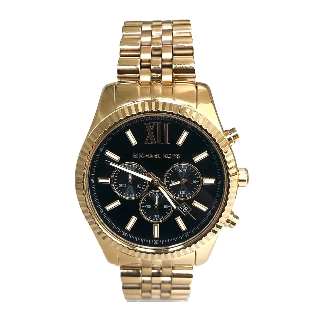Michael Kors Lexington MK8286 Gold-Tone Chronograph Black Dial Men's Watch: Michael Kors Lexington MK8286 Gold-Tone Chronograph Black Dial Men's Watch The Michael Kors Lexington Chronograph Men's Watch MK8286 is a stylish timepiece featuring a luxurious gold-tone stainless st