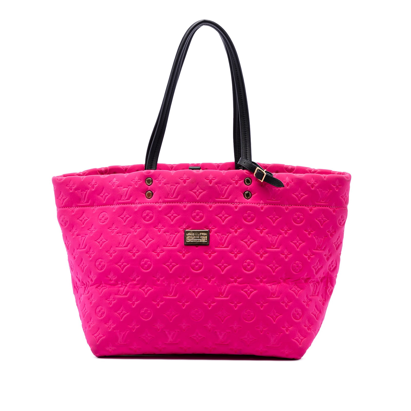 Louis Vuitton Scuba MM Pink Monogram Embossed Neoprene Tote: Louis Vuitton Scuba MM Pink Monogram Embossed Neoprene Tote Louis Vuitton Monogram Embossed Neoprene Scuba MM tote in pink fabric with leather trim. This open-top bag features double flat leather hand