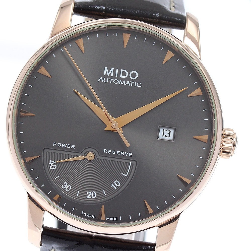 MIDO Baroncelli Date Automatic Men's Wristwatch: MIDO Baroncelli Date Automatic Men's Wristwatch This MIDO Baroncelli Date men's wristwatch features a stainless steel case paired with a black leather band. The watch is powered by an automatic moveme