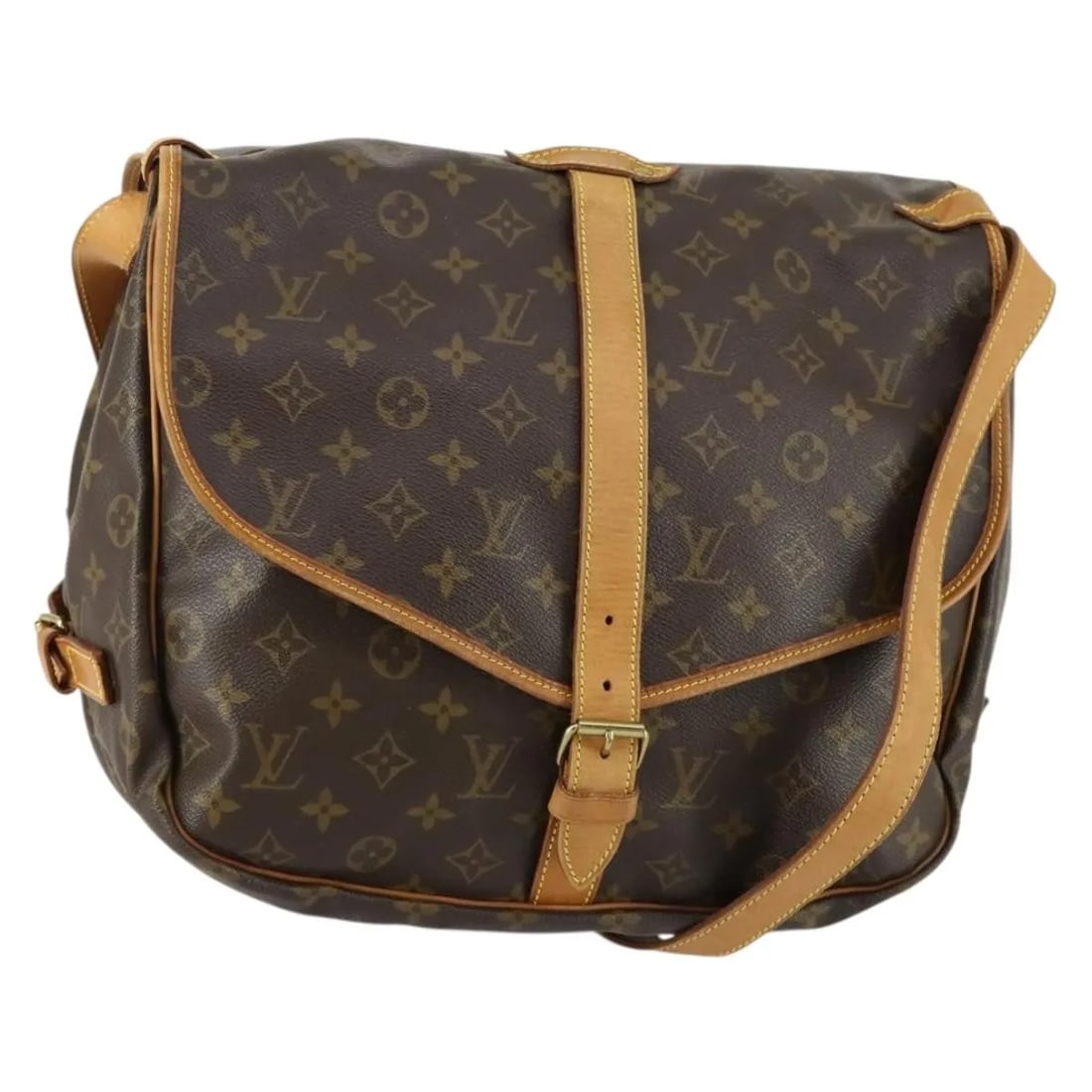Louis Vuitton Saumur Brown Monogram Canvas Shoulder Bag: Louis Vuitton Saumur Brown Monogram Canvas Shoulder Bag This Louis Vuitton Saumur handbag features the classic monogram canvas design in brown, crafted for women. The bag displays signs of use, includ
