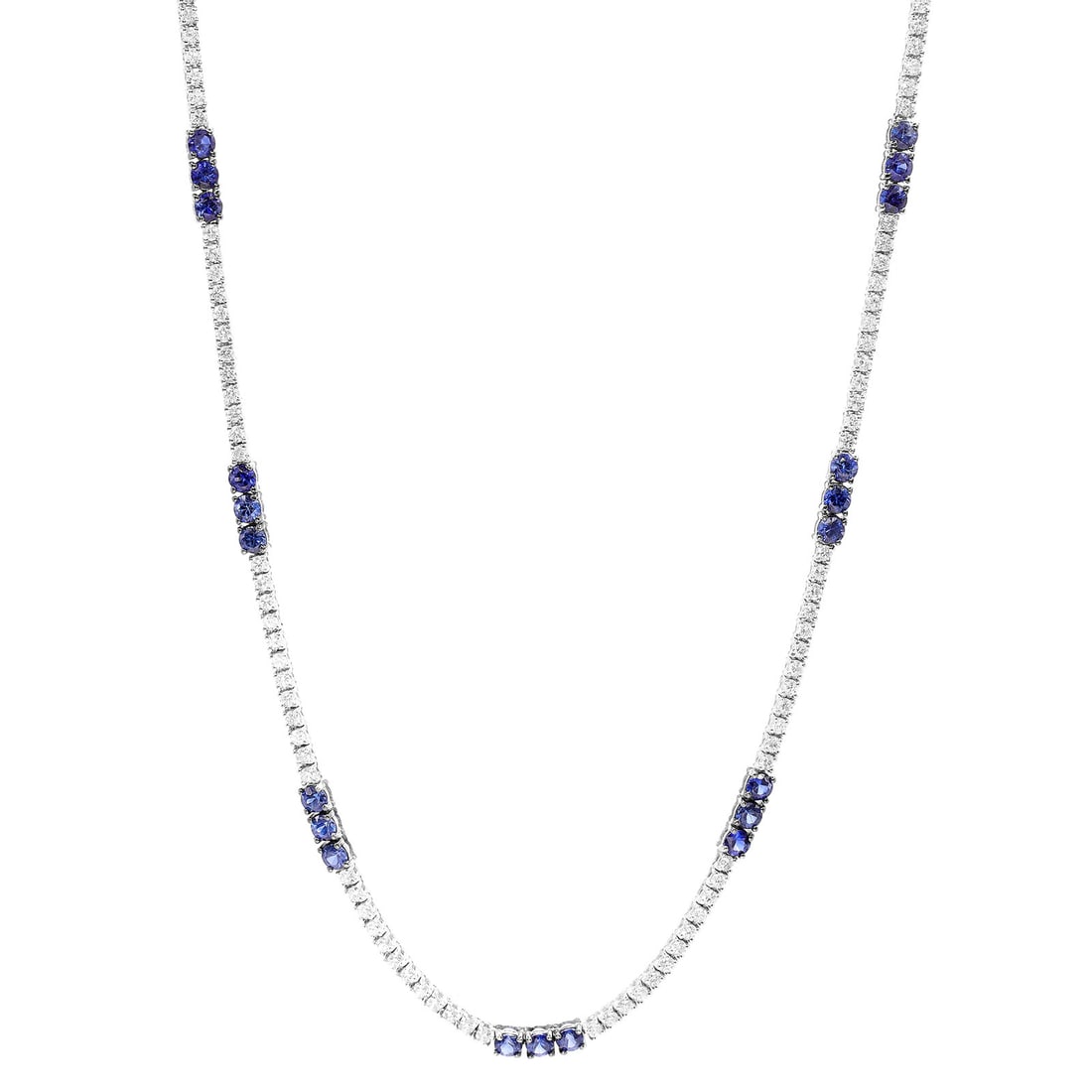 Rachel Koen 14K White Gold Diamond Sapphire Tennis Necklace 3.32ct: Rachel Koen 14K White Gold Diamond Sapphire Tennis Necklace 3.32ct Elevate your jewelry collection with this exquisite Rachel Koen Tennis Necklace, featuring a harmonious blend of round cut white diam