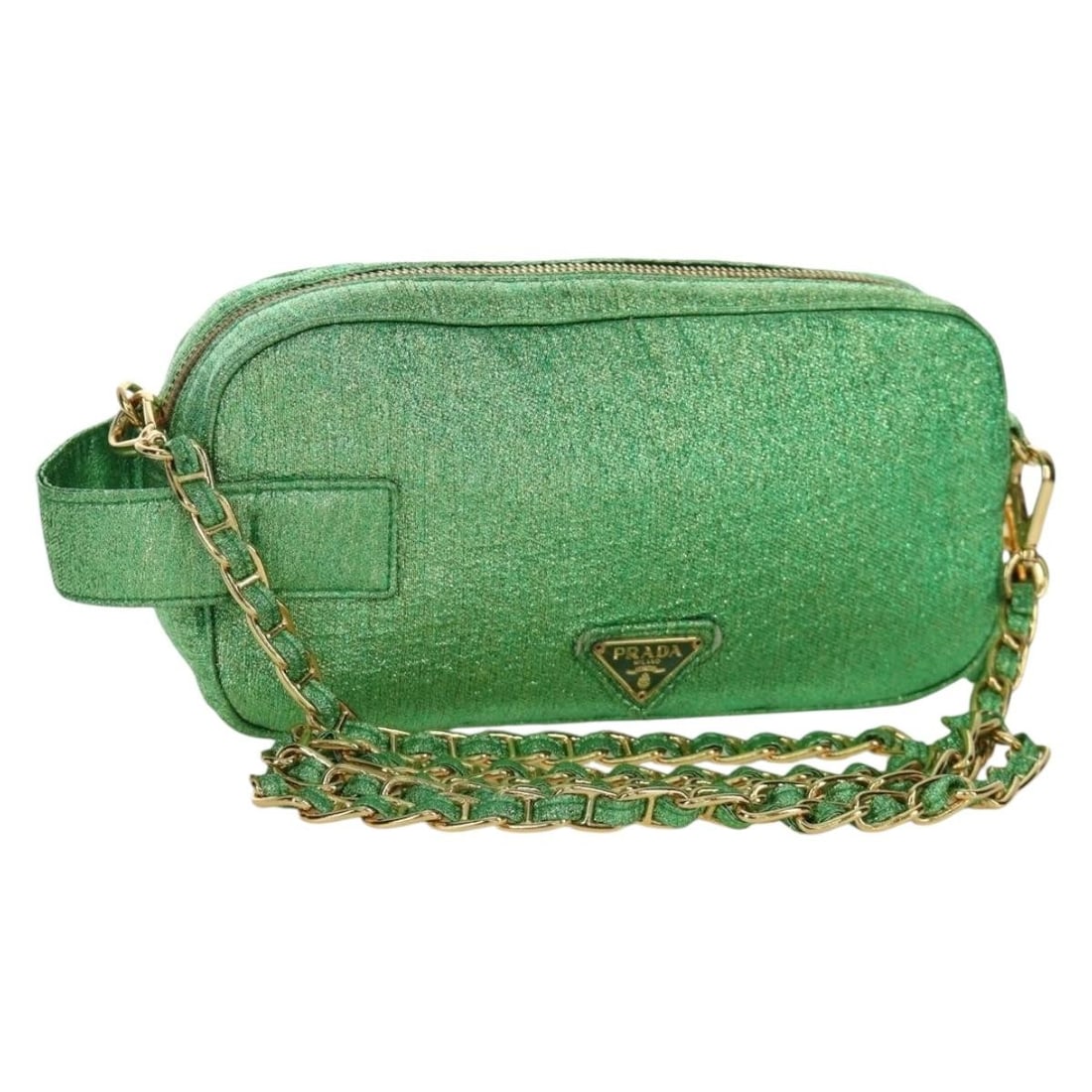 Prada Green Canvas Chain Shoulder Bag with Gold Accents and Dust Bag (1 of 18)