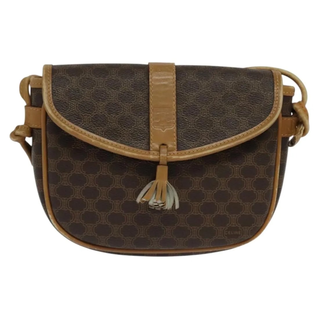 Celine Vintage Macadam PVC Shoulder Bag Brown Italy: Celine Vintage Macadam PVC Shoulder Bag Brown Italy This Celine Vintage Macadam Shoulder Bag features the iconic brown PVC canvas with signature Macadam patterning. Designed for women, the bag is craf