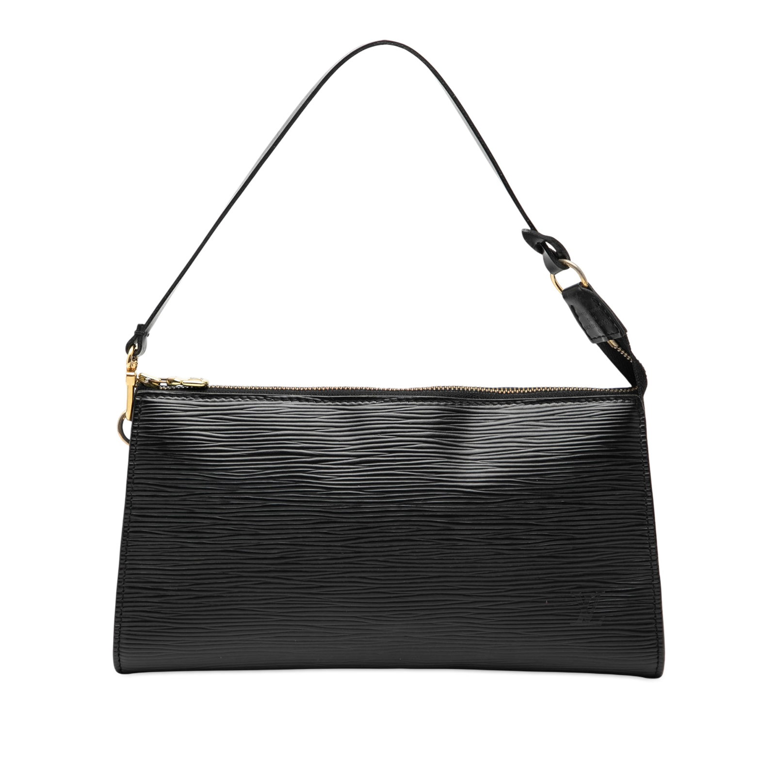 Black Epi Leather Pochette Accessoires Shoulder Bag by Louis Vuitton: Black Epi Leather Pochette Accessoires Shoulder Bag by Louis Vuitton The Louis Vuitton Epi Pochette Accessoires is crafted from Epi leather and features a detachable flat shoulder strap and a top zip 