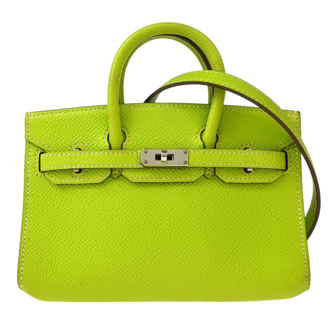 HERMES Tiny Birkin 15 Epsom Leather Mini Shoulder Bag Kiwi: HERMES Tiny Birkin 15 Epsom Leather Mini Shoulder Bag Kiwi Vintage Hermes Tiny Birkin 15 shoulder bag in Kiwi Epsom leather with silver-color hardware and logo accent. This mini bag is made in France 