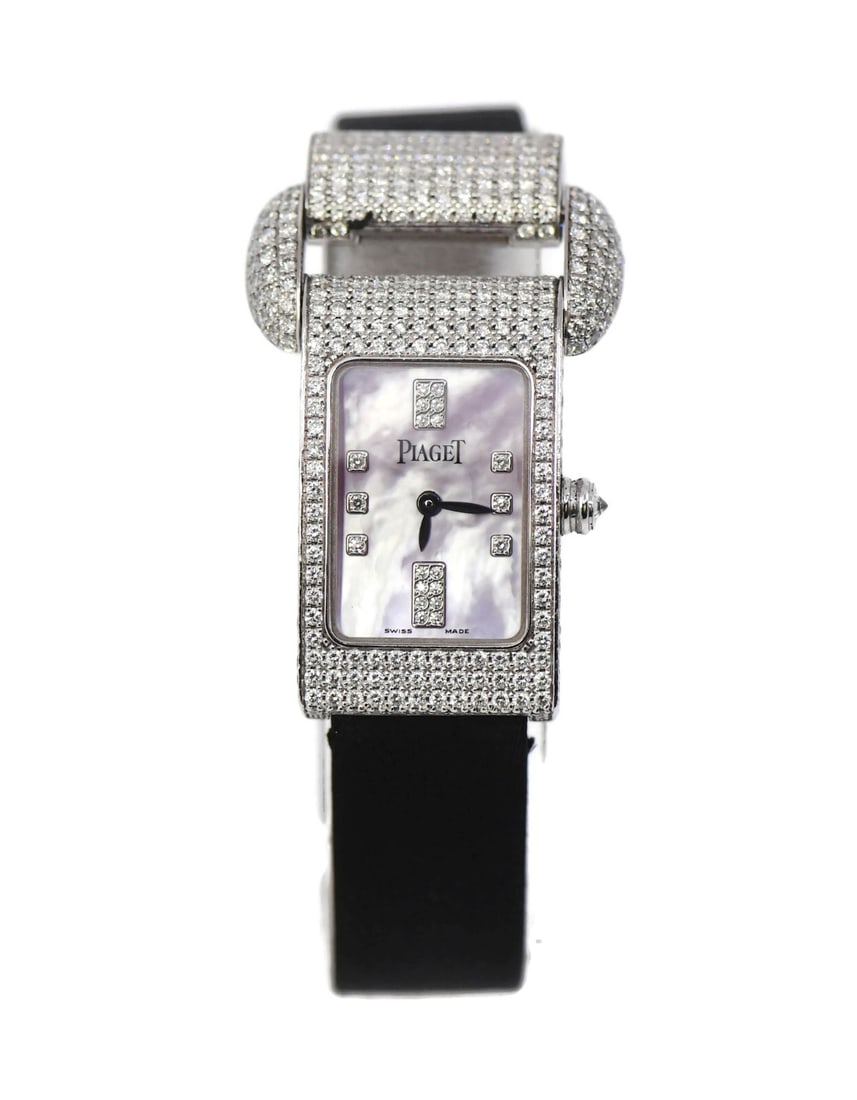 Piaget Miss Protocole Diamond Watch 18K White Gold P10038 with Box and Papers: Piaget Miss Protocole Diamond Watch 18K White Gold P10038 with Box and Papers Introducing the Piaget Miss Protocole Diamond Wristwatch, a stunning blend of elegance and luxury. This exquisite timepiec