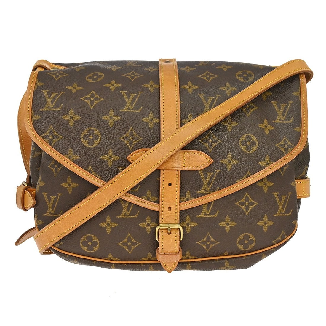 Louis Vuitton Saumur 30 Monogram Canvas Shoulder Bag M42256: Louis Vuitton Saumur 30 Monogram Canvas Shoulder Bag M42256 Vintage Louis Vuitton Saumur 30 messenger shoulder bag in brown Monogram canvas and leather. This medium bag features a buckle flap closure,