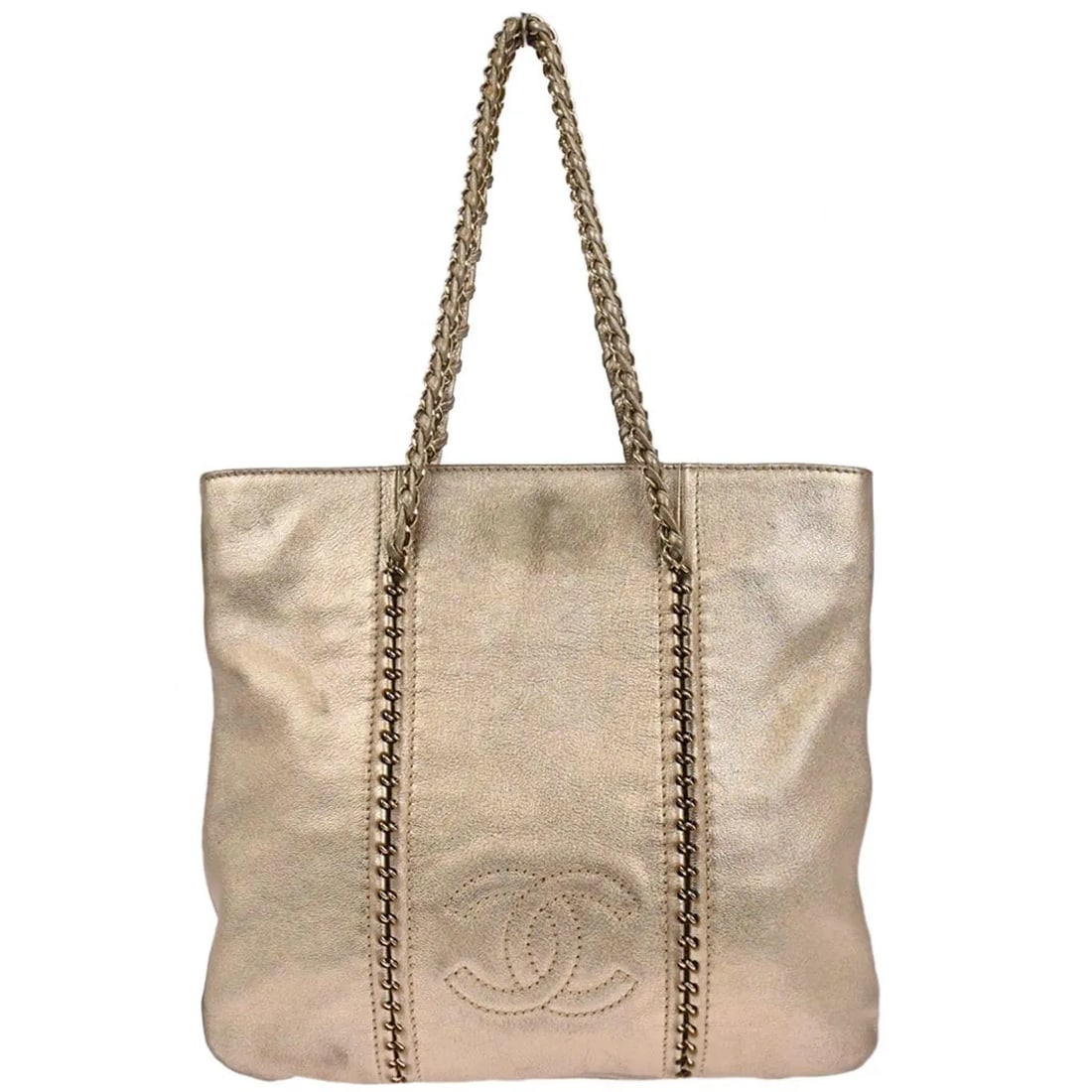 Chanel Luxe Ligne Gold Leather Tote Bag with Zipper (1 of 10)