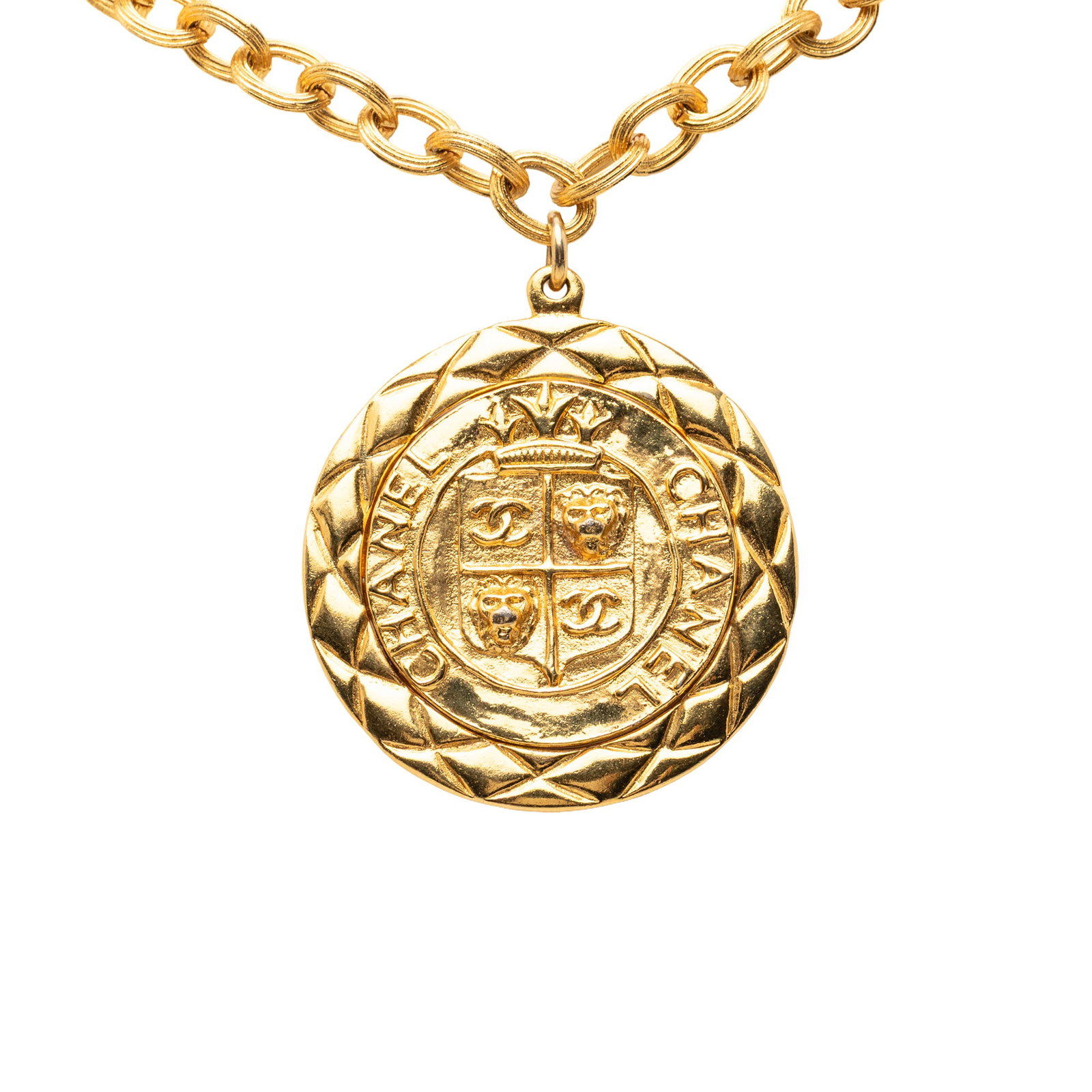 Chanel lion crest medallion necklace gold plated metal chain (1 of 6)