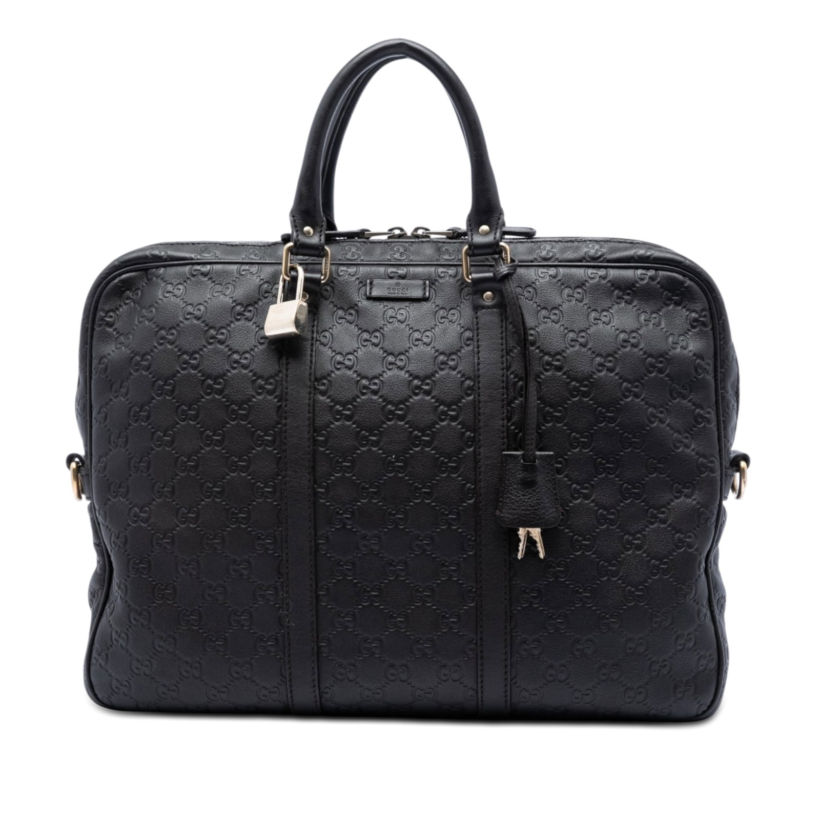 Gucci Guccissima Leather Briefcase Brown Top Zip Bag: Gucci Guccissima Leather Briefcase Brown Top Zip Bag A Gucci Guccissima business bag in brown embossed leather with rolled leather handles and a top zip closure. The interior includes zip and slip poc