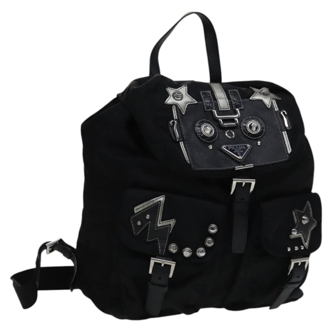 Black Nylon Prada Women's Backpack with Guarantee Card: Black Nylon Prada Women's Backpack with Guarantee Card This PRADA backpack features a classic black nylon exterior and is designed for women. Made in Italy, it offers a practical and stylish accessory