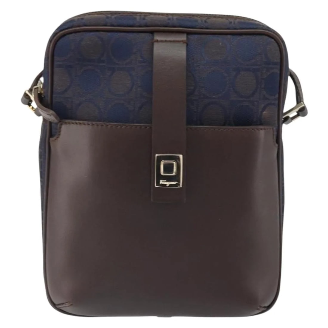 Navy Nylon Shoulder Bag Salvatore Ferragamo Gancini: Navy Nylon Shoulder Bag Salvatore Ferragamo Gancini This Salvatore Ferragamo Gancini shoulder bag for women features a navy nylon exterior with leather accents and metal fittings. It offers a compact 