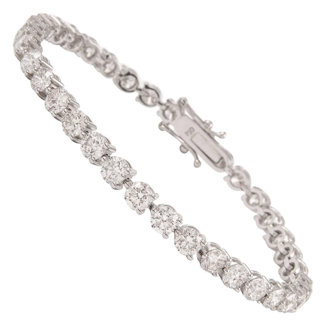 10.84ct Diamond Tennis Bracelet 18k White Gold: 10.84ct Diamond Tennis Bracelet 18k White Gold This stunning three-prong tennis bracelet features 37 round brilliant diamonds totaling 10.84 carats, elegantly set in 18k white gold. The diamonds are a