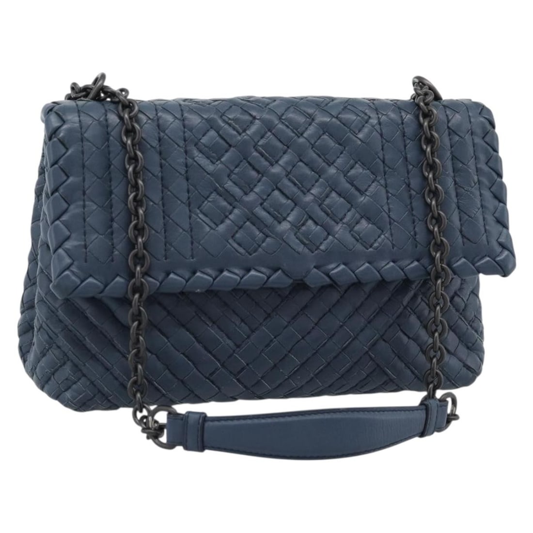 Bottega Veneta Intrecciato Navy Leather Chain Strap Shoulder Bag: Bottega Veneta Intrecciato Navy Leather Chain Strap Shoulder Bag Bottega Veneta Intrecciato chain shoulder bag in navy leather. Made in Italy, this women's shoulder bag includes a dust bag. Condition 