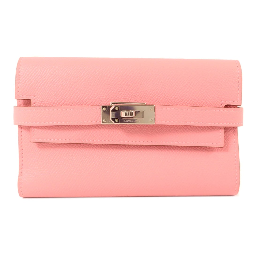 Hermes Kelly Tri Fold Wallet Epsom Leather Rose Confetti PHW: Hermes Kelly Tri Fold Wallet Epsom Leather Rose Confetti PHW This Hermes Kelly wallet features a tri-fold design crafted from Epsom calfskin leather in a rose confetti color. Made in France, this eleg