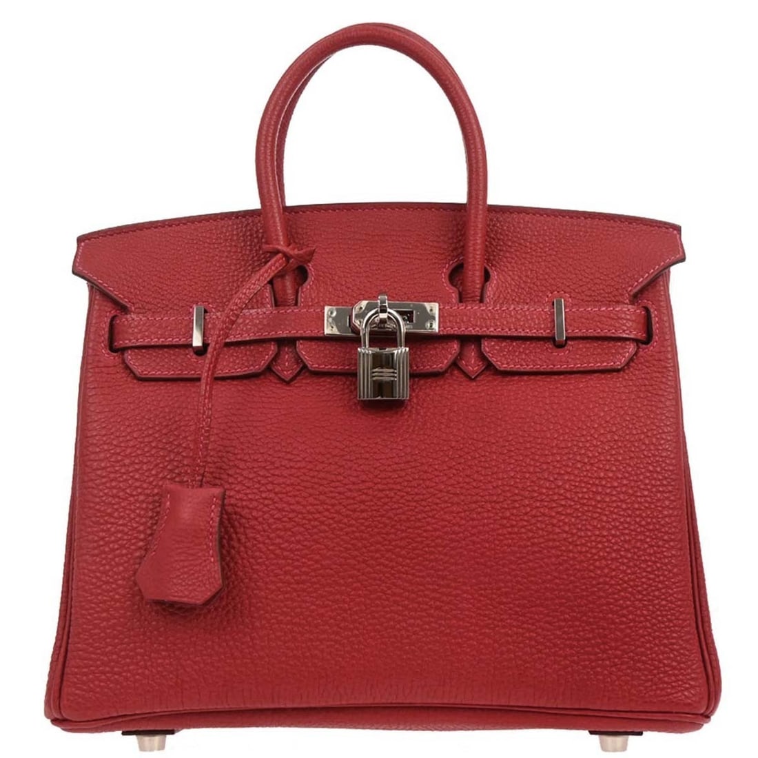 HERMES Birkin 25 Vermillon Togo Leather Top Handle Bag: HERMES Birkin 25 Vermillon Togo Leather Top Handle Bag Hermes Birkin 25 handbag in Vermillon Togo leather with double handles and a flap turnlock closure. This top handle bag is made in France and fea