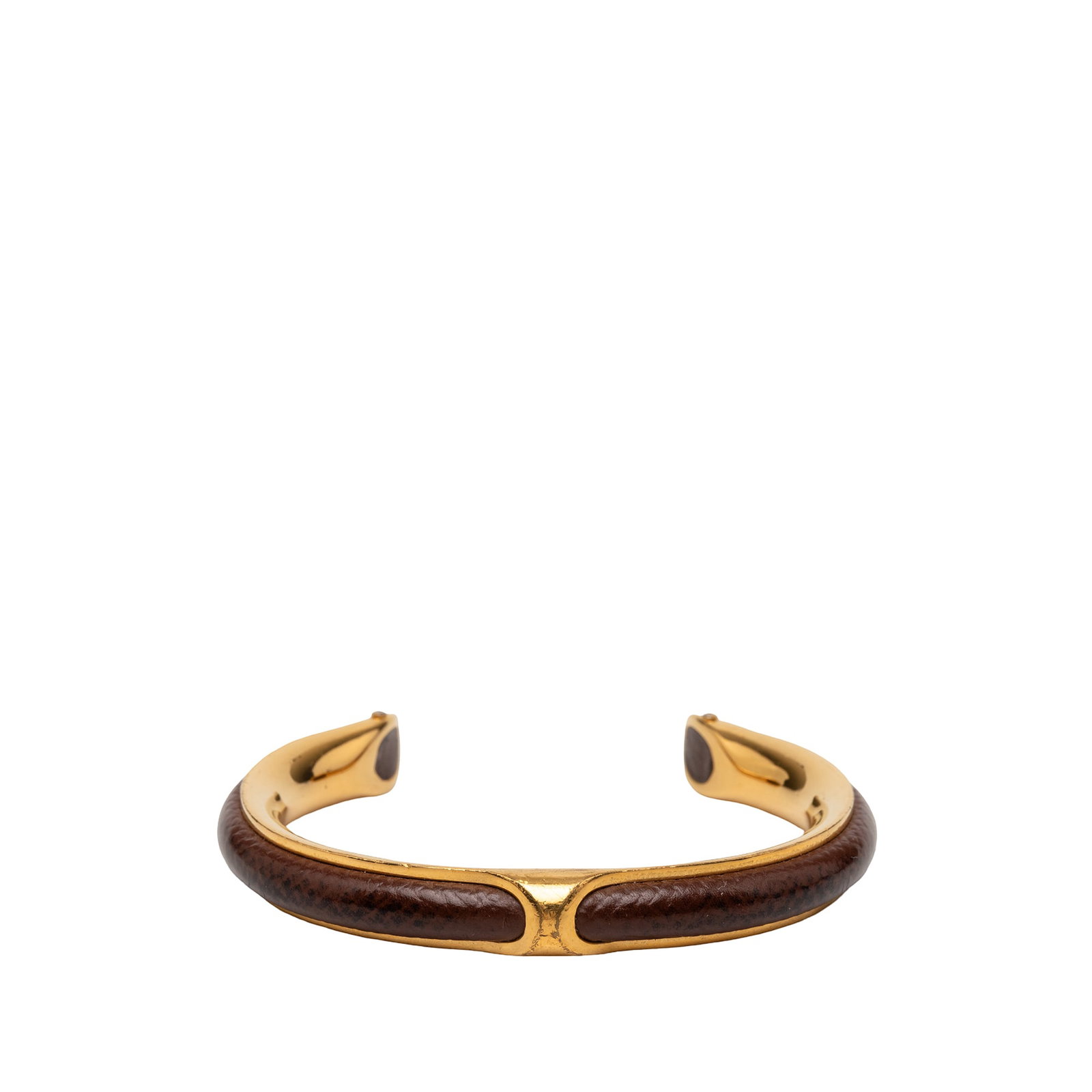 Hermes Leather Gold Plated Cuff Bracelet (1 of 4)