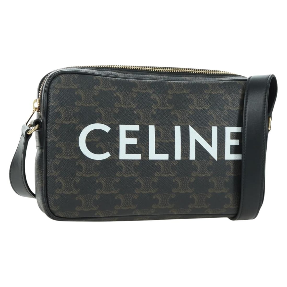 CELINE Triomphe PVC Leather Shoulder Bag Black Gold (1 of 18)