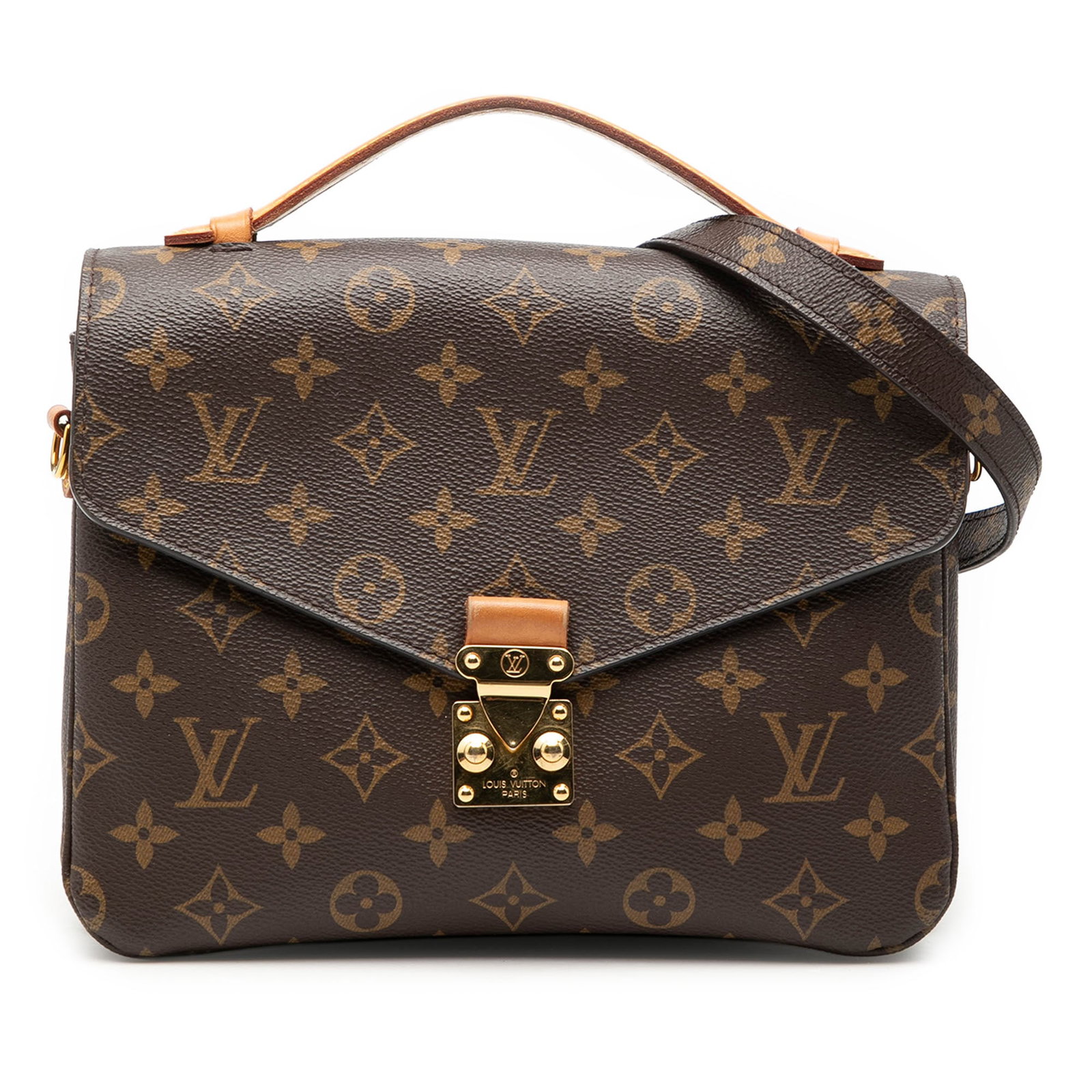 Louis Vuitton Pochette Metis Monogram Canvas Shoulder Bag: Louis Vuitton Pochette Metis Monogram Canvas Shoulder Bag Louis Vuitton Pochette Metis in Monogram canvas with a flat vachetta leather top handle, detachable flat shoulder strap, front flap with S-loc
