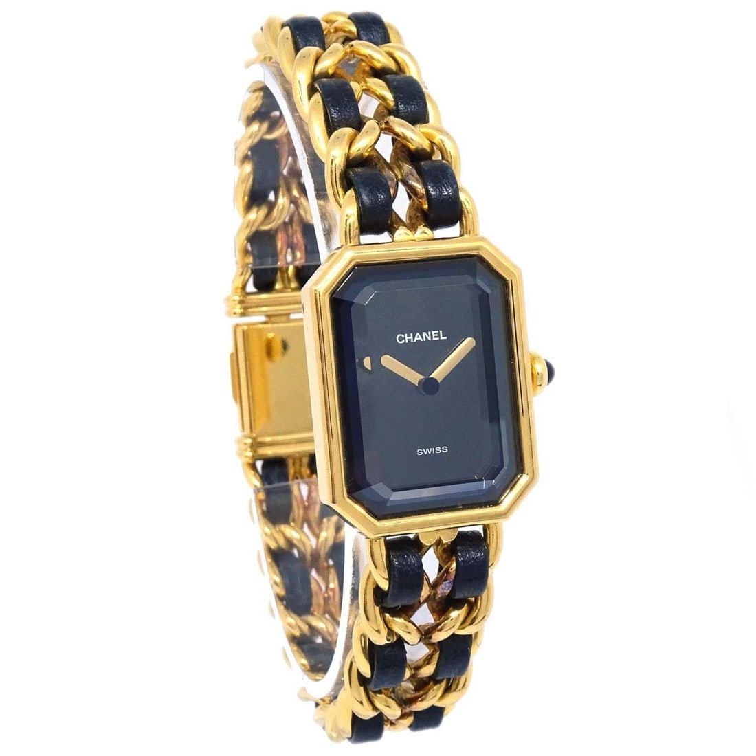 CHANEL Premiere XL Womens Quartz Wristwatch Gold Plated Leather: CHANEL Premiere XL Womens Quartz Wristwatch Gold Plated Leather Chanel Premiere #XL wristwatch with a quartz movement and analog display. This women's watch features a black and gold color scheme with