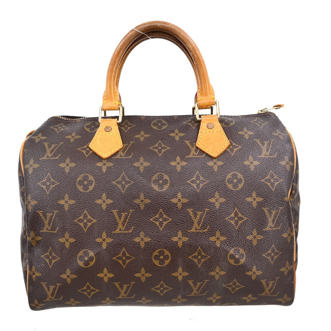 Louis Vuitton Speedy 30 Monogram Canvas Satchel M41526: Louis Vuitton Speedy 30 Monogram Canvas Satchel M41526 Vintage Louis Vuitton Speedy 30 handbag in monogram canvas with leather double handles and a zip closure. This satchel-style bag features a brown