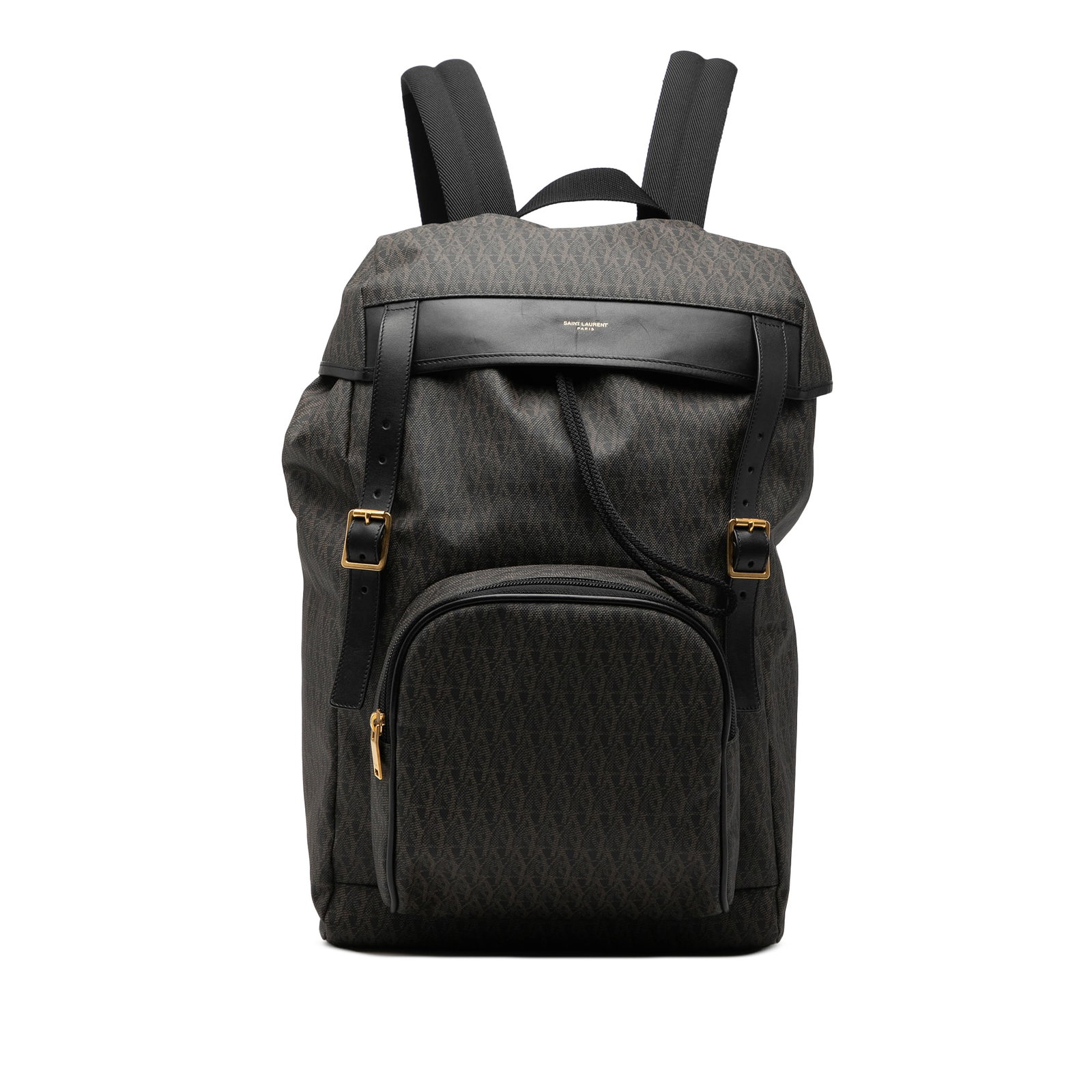 Black Canvas Backpack Saint Laurent Monogram Utilitarian Hunting: Black Canvas Backpack Saint Laurent Monogram Utilitarian Hunting Saint Laurent Canvas Monogram Utilitarian Hunting Backpack with leather trim and a functional design that includes a flat top handle, a
