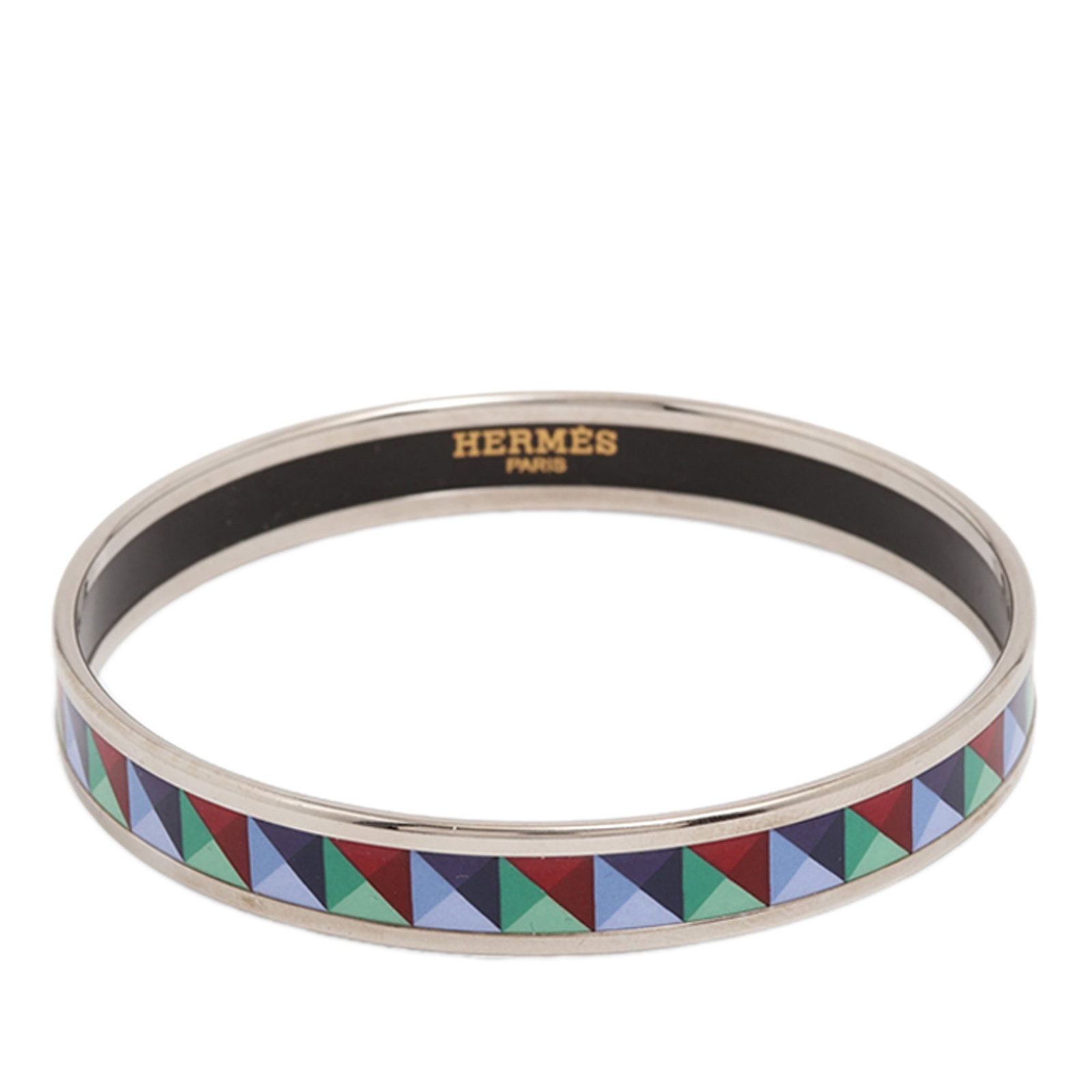 Hermes Clous de Trompe Narrow Enamel Bangle 65 Palladium Plated (1 of 6)