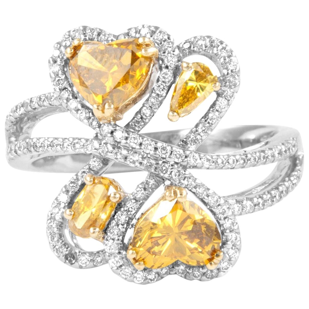 1.81ct Fancy Greenish Brownish Yellow Diamond Heart Ring 18k Gold: 1.81ct Fancy Greenish Brownish Yellow Diamond Heart Ring 18k Gold This exquisite heart motif ring showcases a stunning array of diamonds, featuring a total weight of 1.81 carats. The ring is designed 