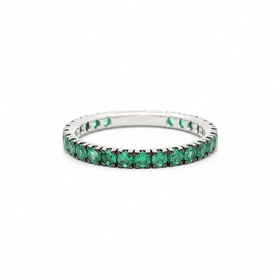 Unbranded Emerald Eternity Stack Ring 18k White Gold Black Rhodium 0.95ctw: Unbranded Emerald Eternity Stack Ring 18k White Gold Black Rhodium 0.95ctw Un-used eternity stack band ring crafted in 18k solid white gold with black rhodium, set with natural genuine emeralds in a r