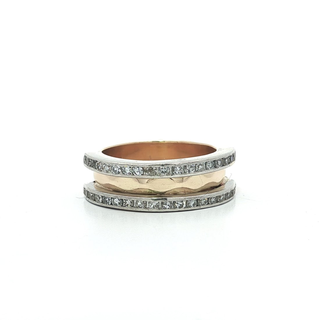 Bristol Gold Platinum .50ct Channel Set Diamond Stack Band Ring: Bristol Gold Platinum .50ct Channel Set Diamond Stack Band Ring This exquisite band ring features a stunning design crafted from solid 13-14k yellow gold with a platinum top. Adorned with (38) natural
