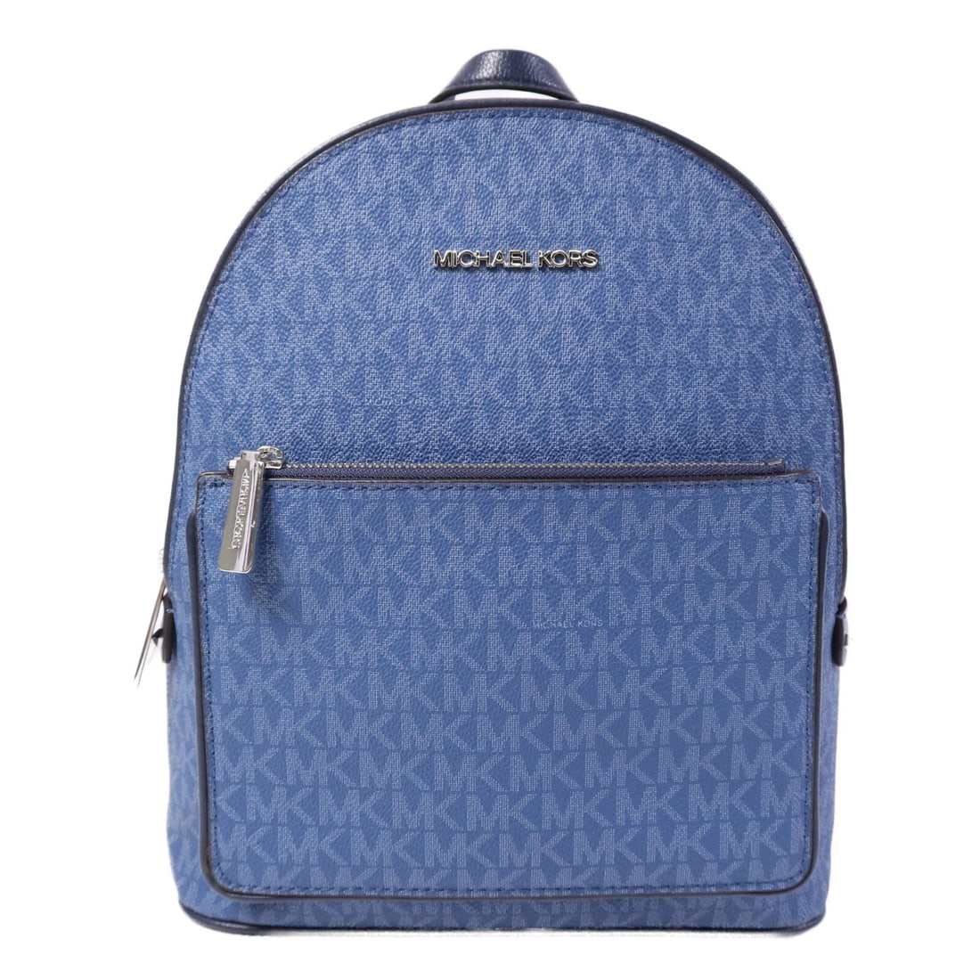 Michael Kors Blue PVC Rucksack Backpack with Silver Hardware: Michael Kors Blue PVC Rucksack Backpack with Silver Hardware This Michael Kors women's rucksack backpack features a blue PVC coated canvas exterior. The bag provides a blend of style and practicality,