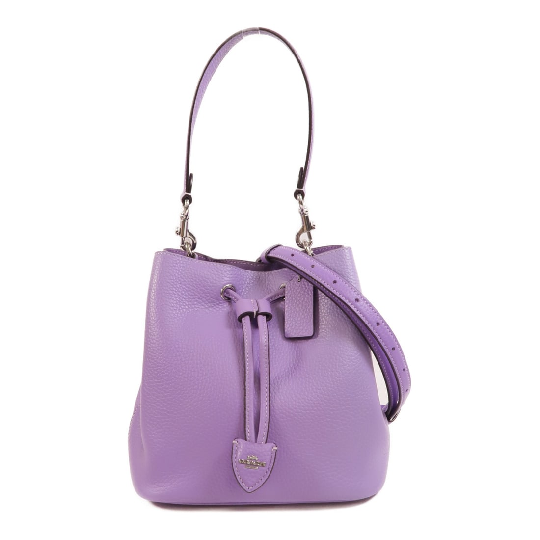 COACH Purple Calfskin 2way Shoulder Bucket Bag: COACH Purple Calfskin 2way Shoulder Bucket Bag This COACH bucket bag is crafted from high-quality purple calfskin leather and features a versatile 2-way design, allowing it to be worn as a shoulder ba