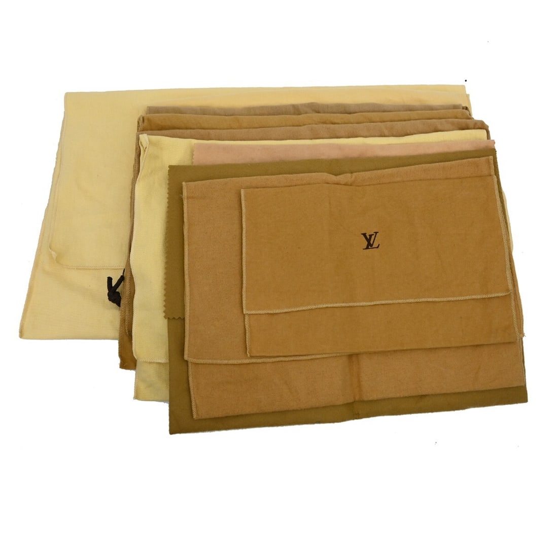 Set of 10 Louis Vuitton Cotton Dust Bags Brown Beige Authentic: Set of 10 Louis Vuitton Cotton Dust Bags Brown Beige Authentic Set of 10 authentic Louis Vuitton dust bags in brown and beige cotton. These unisex dust bags show overall signs of use with reasonable w
