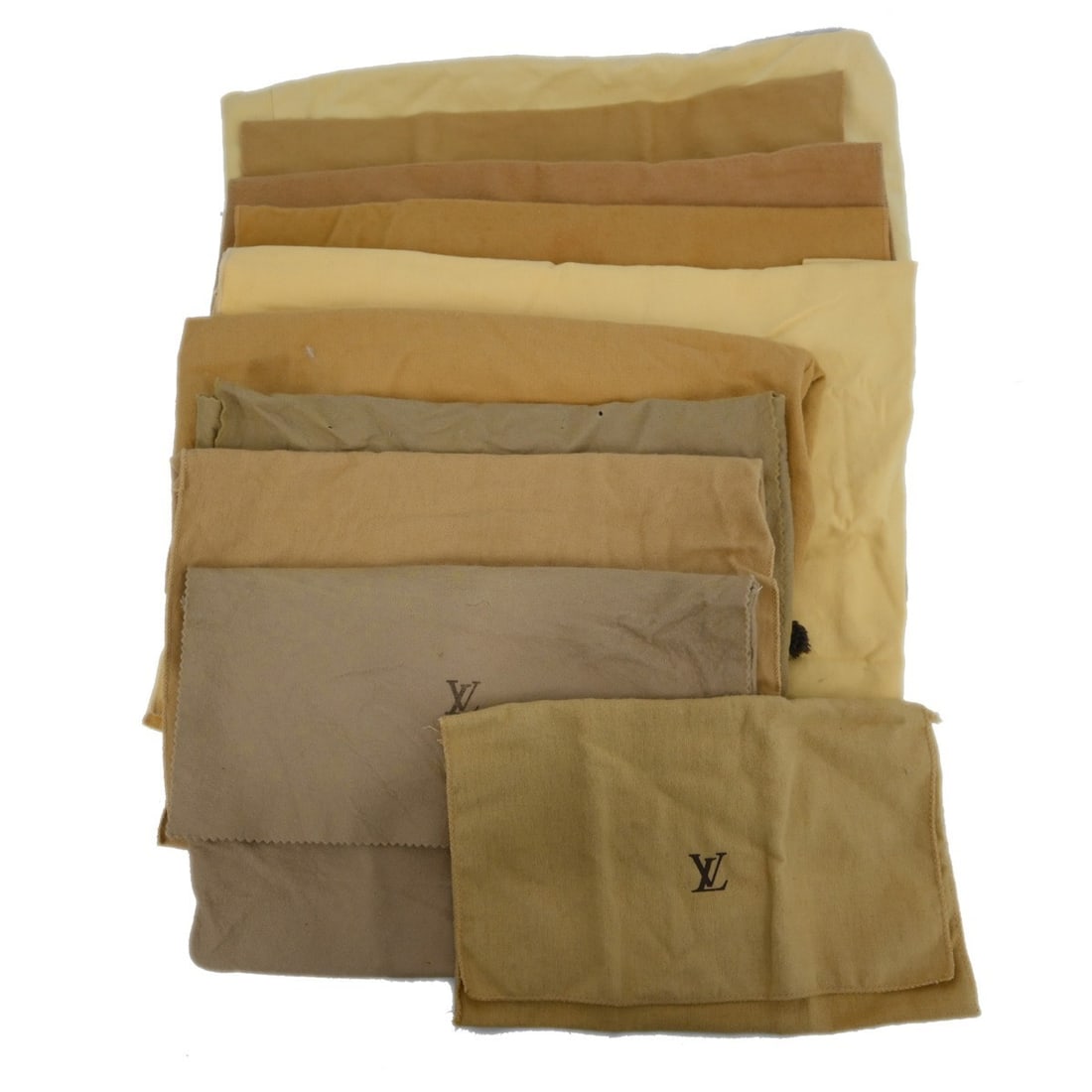 Set of 10 Louis Vuitton cotton dust bags brown beige: Set of 10 Louis Vuitton cotton dust bags brown beige Set of 10 Louis Vuitton dust bags in brown and beige 100% cotton. Designed for unisex use, these dustbags show overall signs of use with reasonable