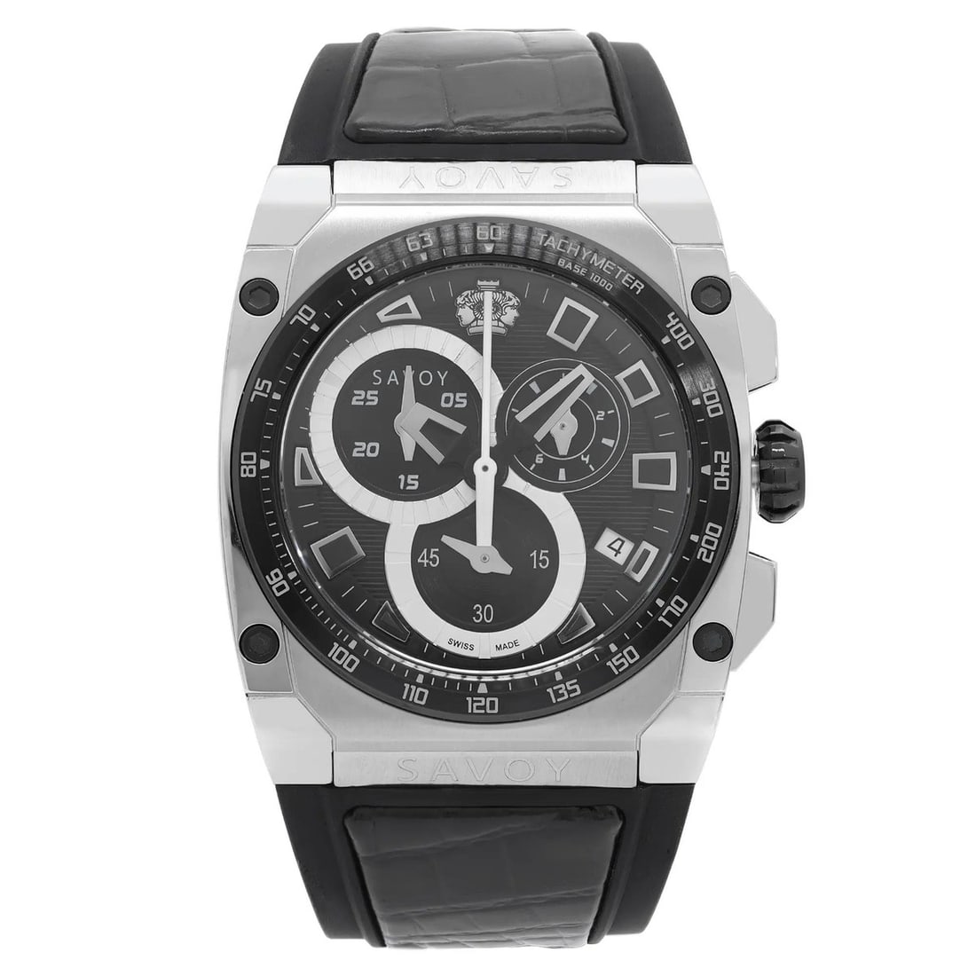 Savoy WM1.12C2T.21.RB mens quartz chronograph watch black dial steel: Savoy WM1.12C2T.21.RB mens quartz chronograph watch black dial steel Savoy Icon Extreme Steel chronograph men's quartz watch with a black dial. This un-used watch is sold in new with defects condition