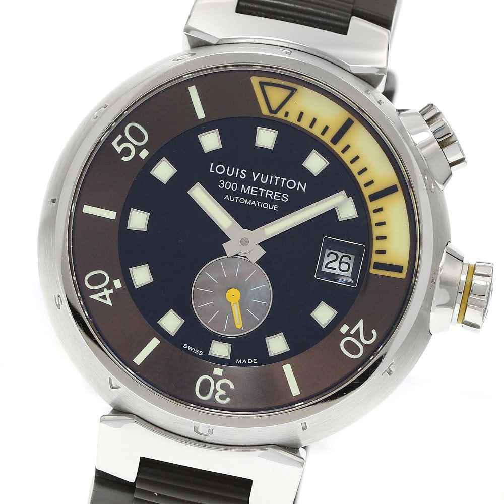 Louis Vuitton Q1031 Tambour Date Automatic Mens Wristwatch: Louis Vuitton Q1031 Tambour Date Automatic Mens Wristwatch Pre-owned Louis Vuitton Tambour Diving Date automatic wristwatch for men. This Swiss-made watch is identified by model Q1031. Specifications 