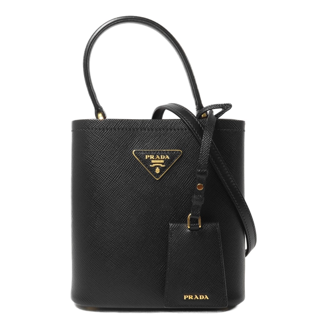 PRADA Panier 1BA217 2 Way Shoulder Bag Black Saffiano Leather: PRADA Panier 1BA217 2 Way Shoulder Bag Black Saffiano Leather Prada Panier 2-way shoulder bag crafted in black Saffiano leather. This women's bag is made in Italy and features a structured silhouette 